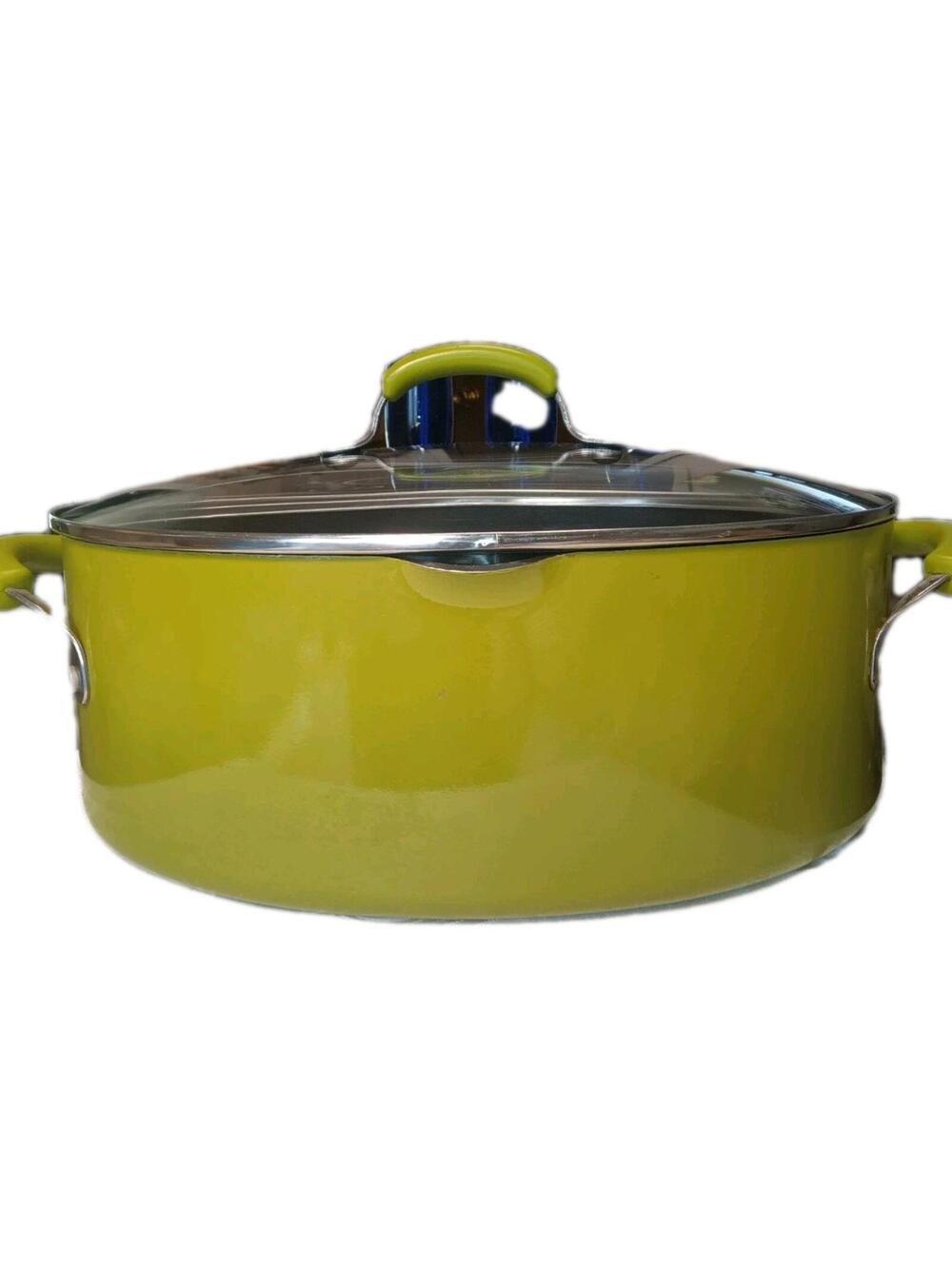 Rachael Ray Cucina 8 Qt Oval Pasta Pot Enamel Green Lid Large Some Minor Scratch